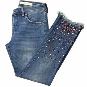 Anthropologie Embellished Blue Slim Straight Jeans Size 28